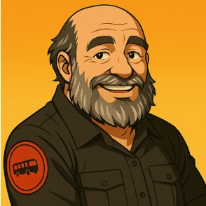 Illustrated older bus driver man