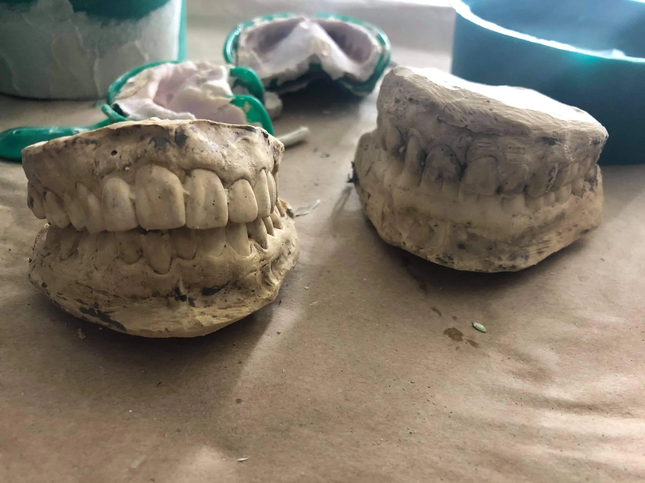 Rows of practical monster teeth prepared for Desk/Show