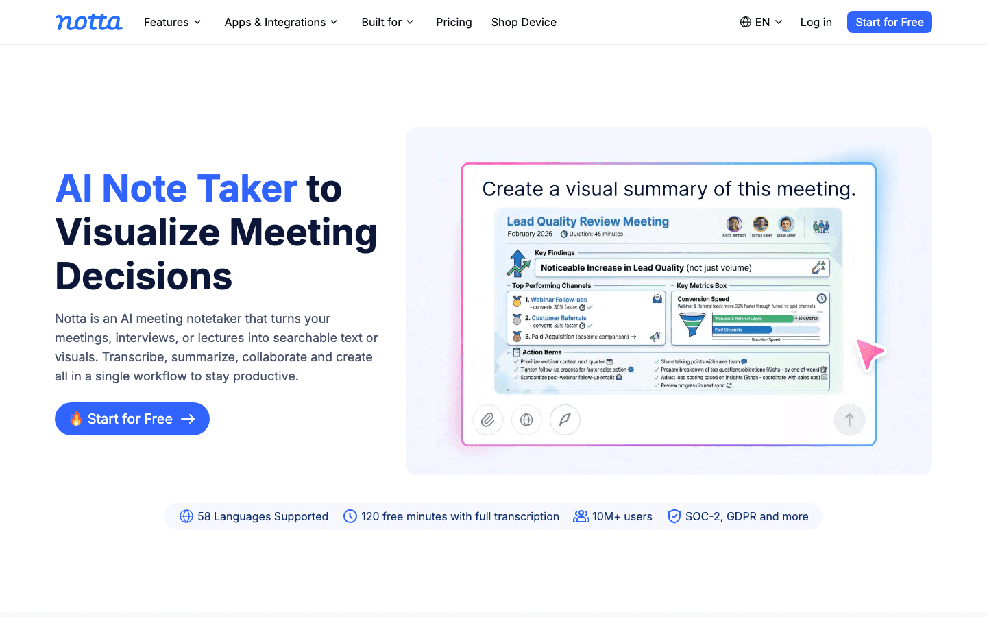 Notta AI Note Taker website