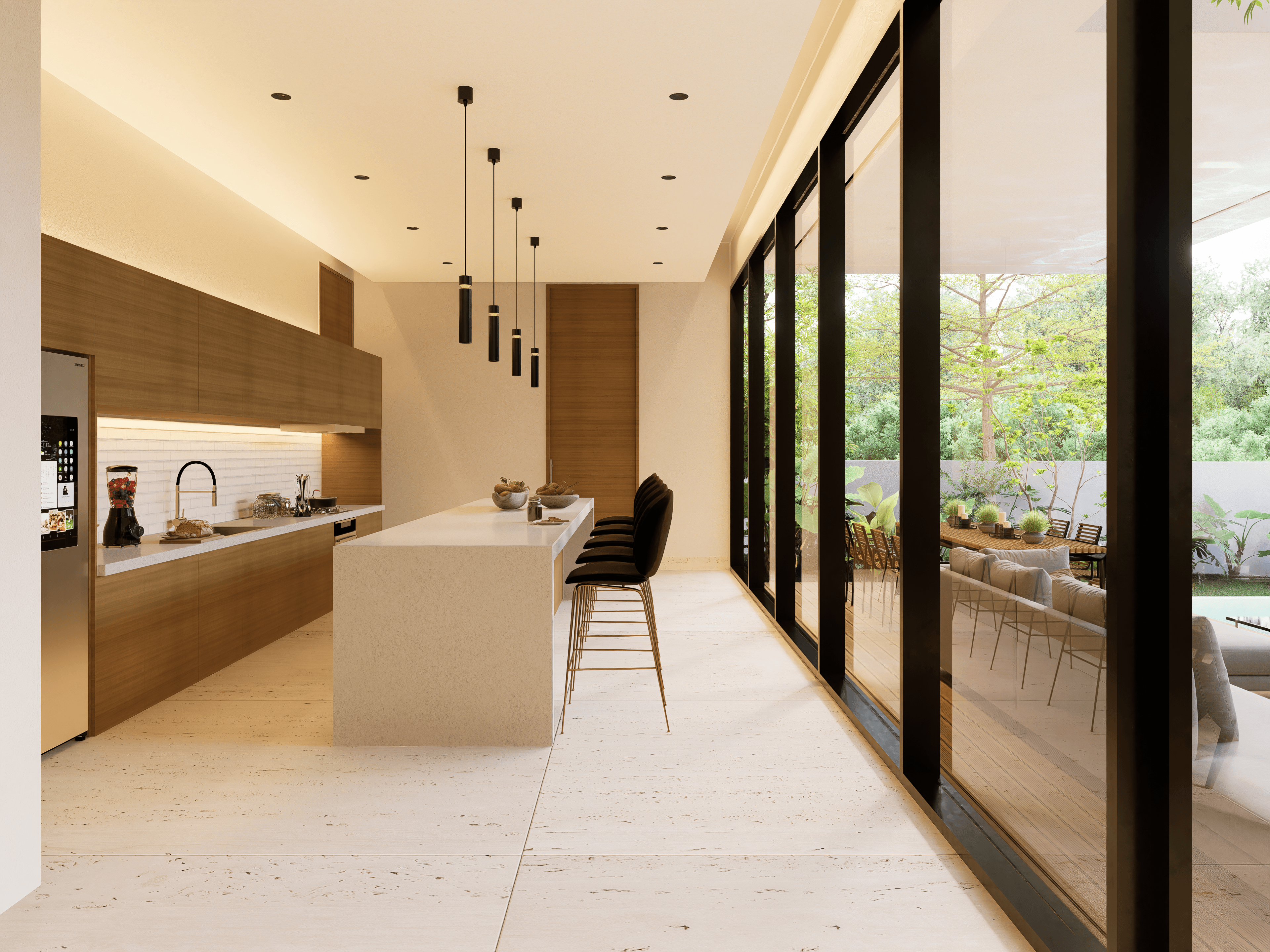 modern minimalist kitchen in merida with warm tones