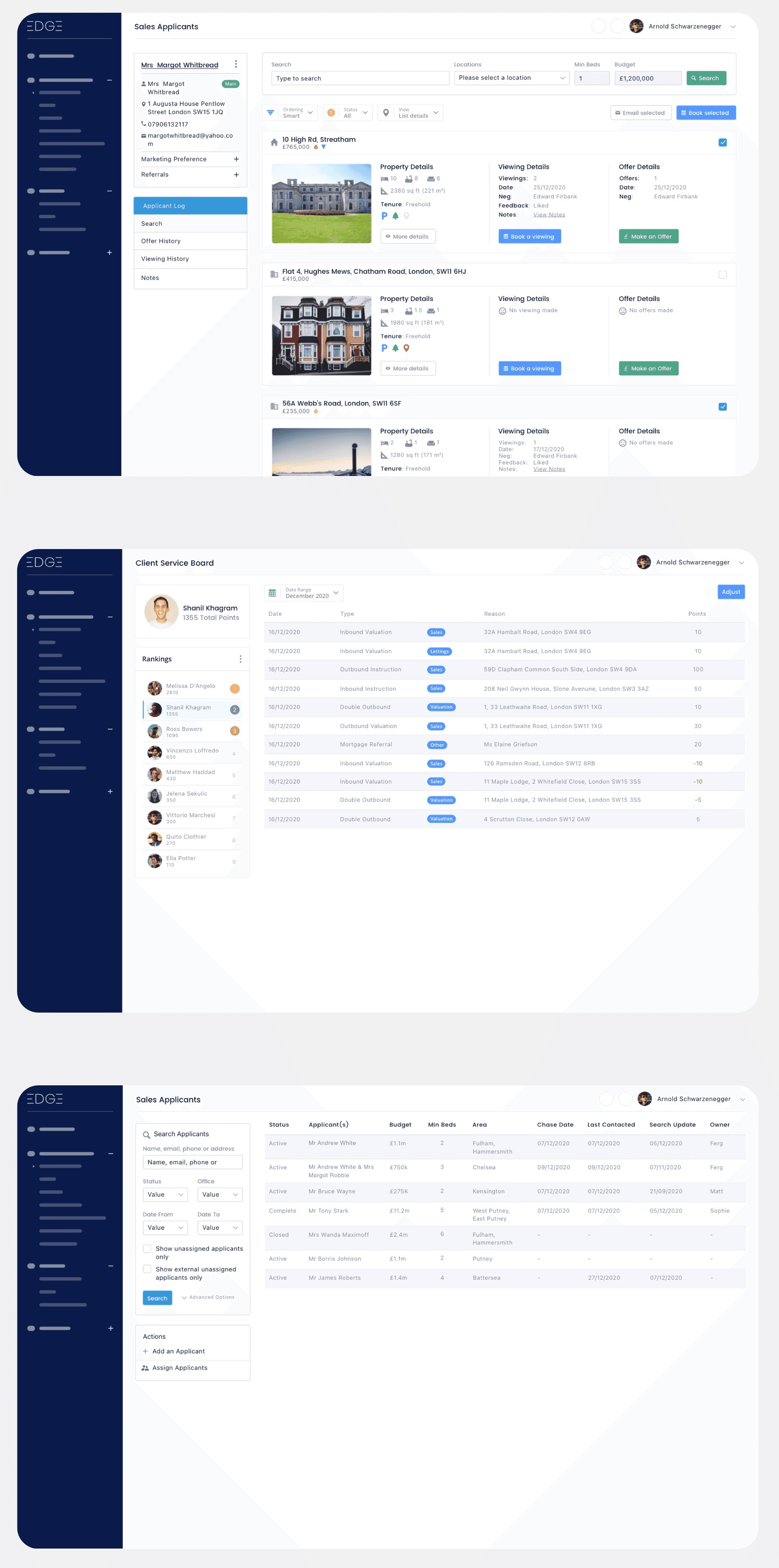 Custom CRM displaying leads, sales pipeline, and performance analytics.