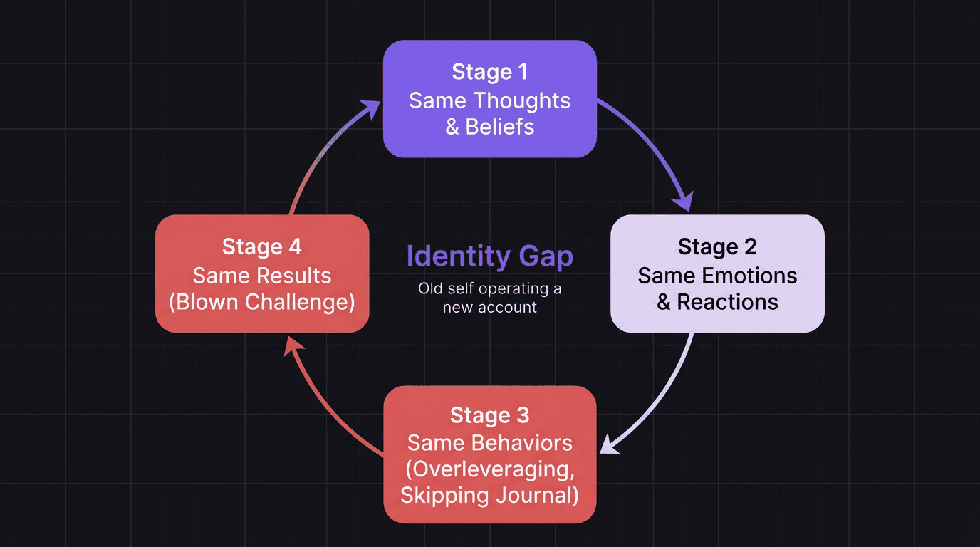 Diagram showing the identity gap cycle in funded trading
