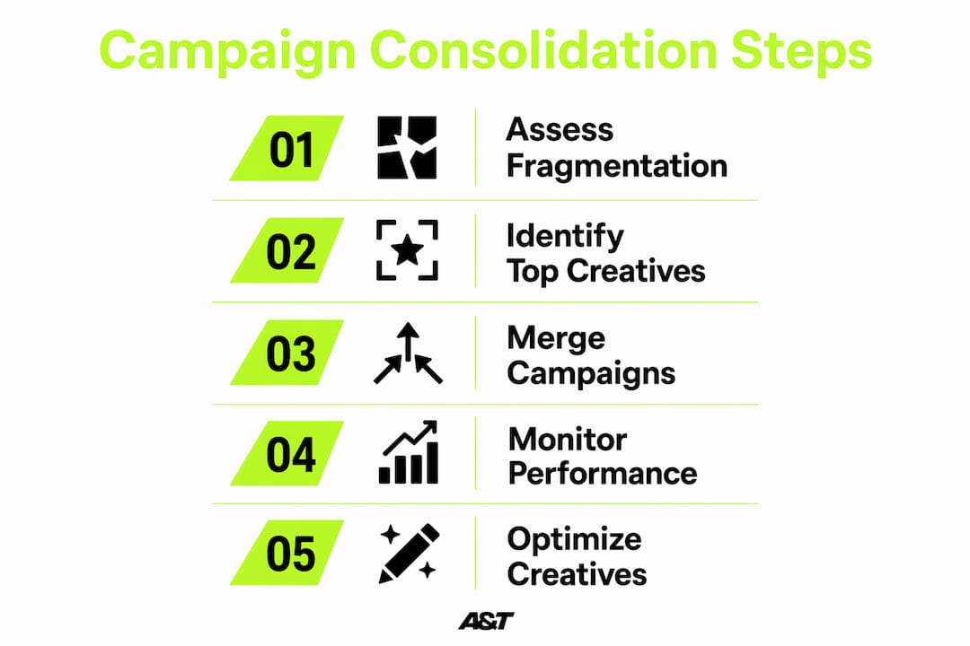 Infographic illustrating steps for campaign consolidation