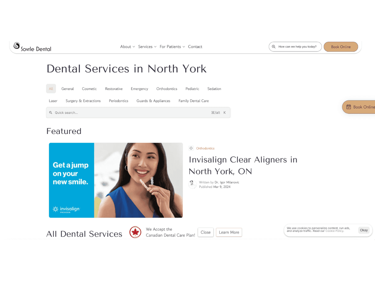 Sovrle Dental Clinic Dental Services Page on New Website 