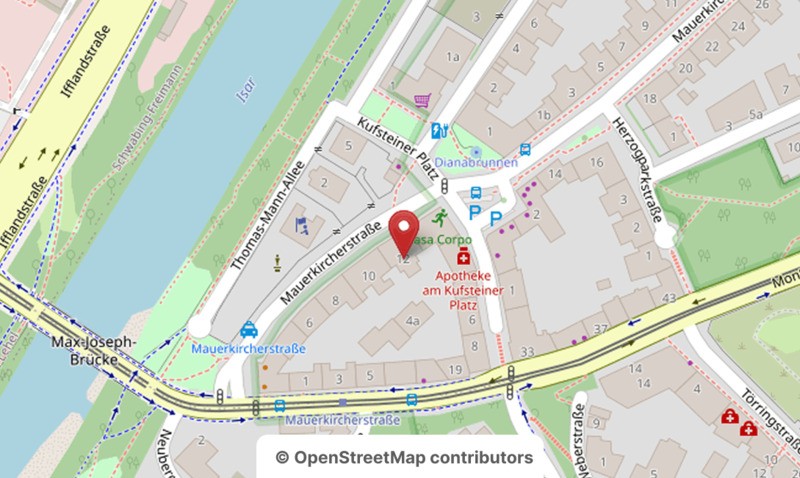 Standort der Praxis Dipl.-Psych. Pamina Russek auf Google Maps, Mauerkircherstraße 12, 81679 München-russek-karte
