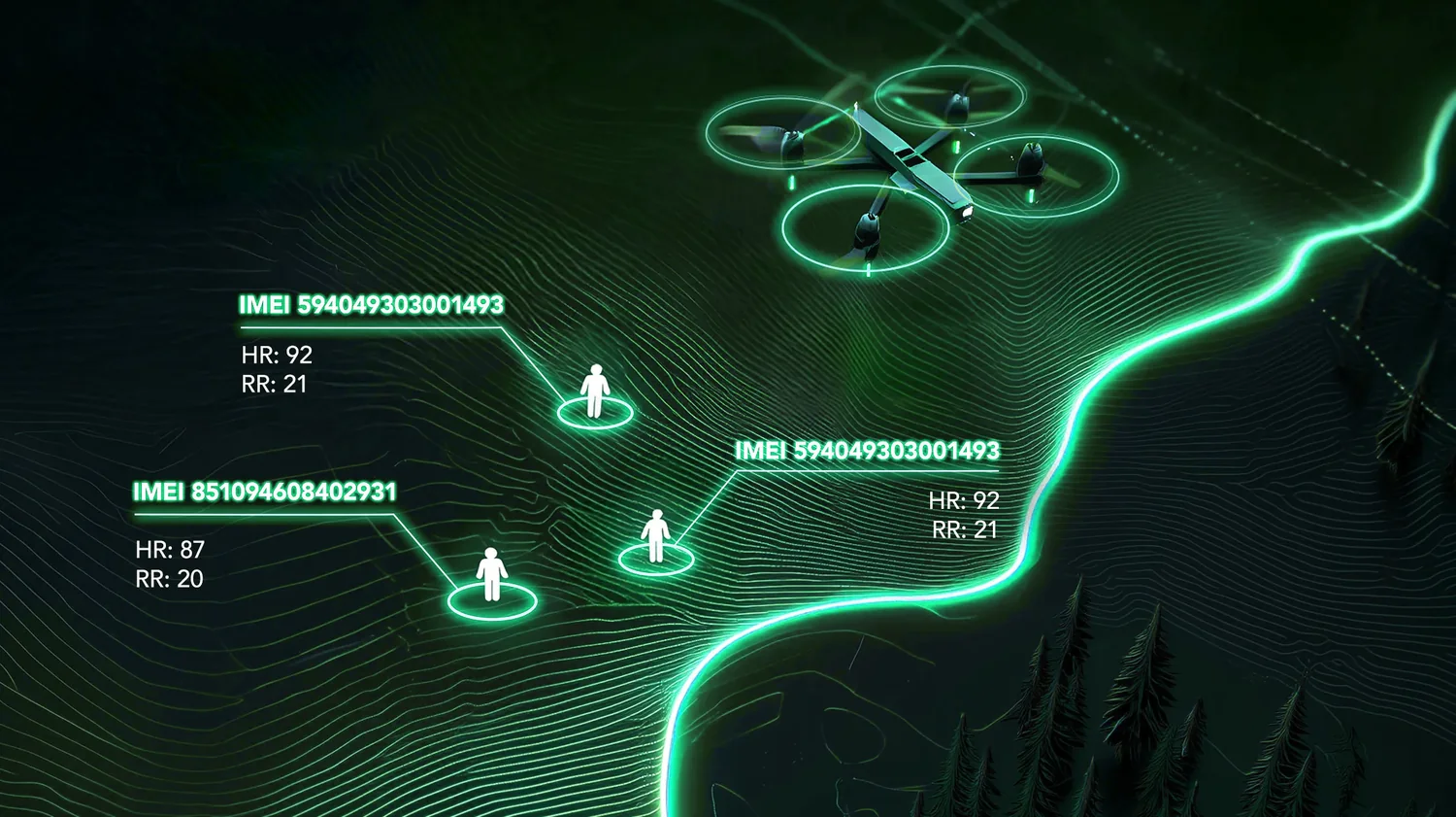 Network map showing connected sensors and detection zones