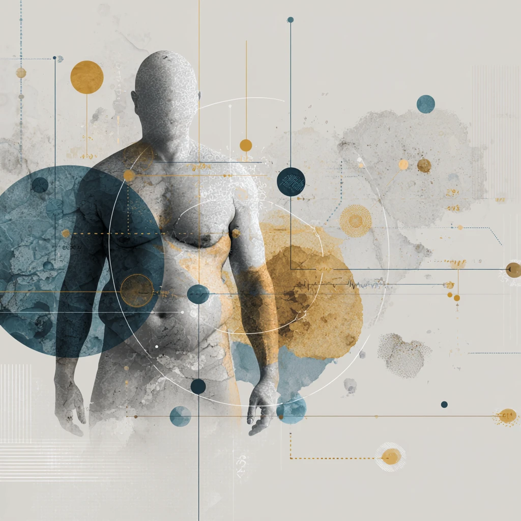 Illustration of metabolic syndrome shown through central abdominal fat and connected metabolic health markers.