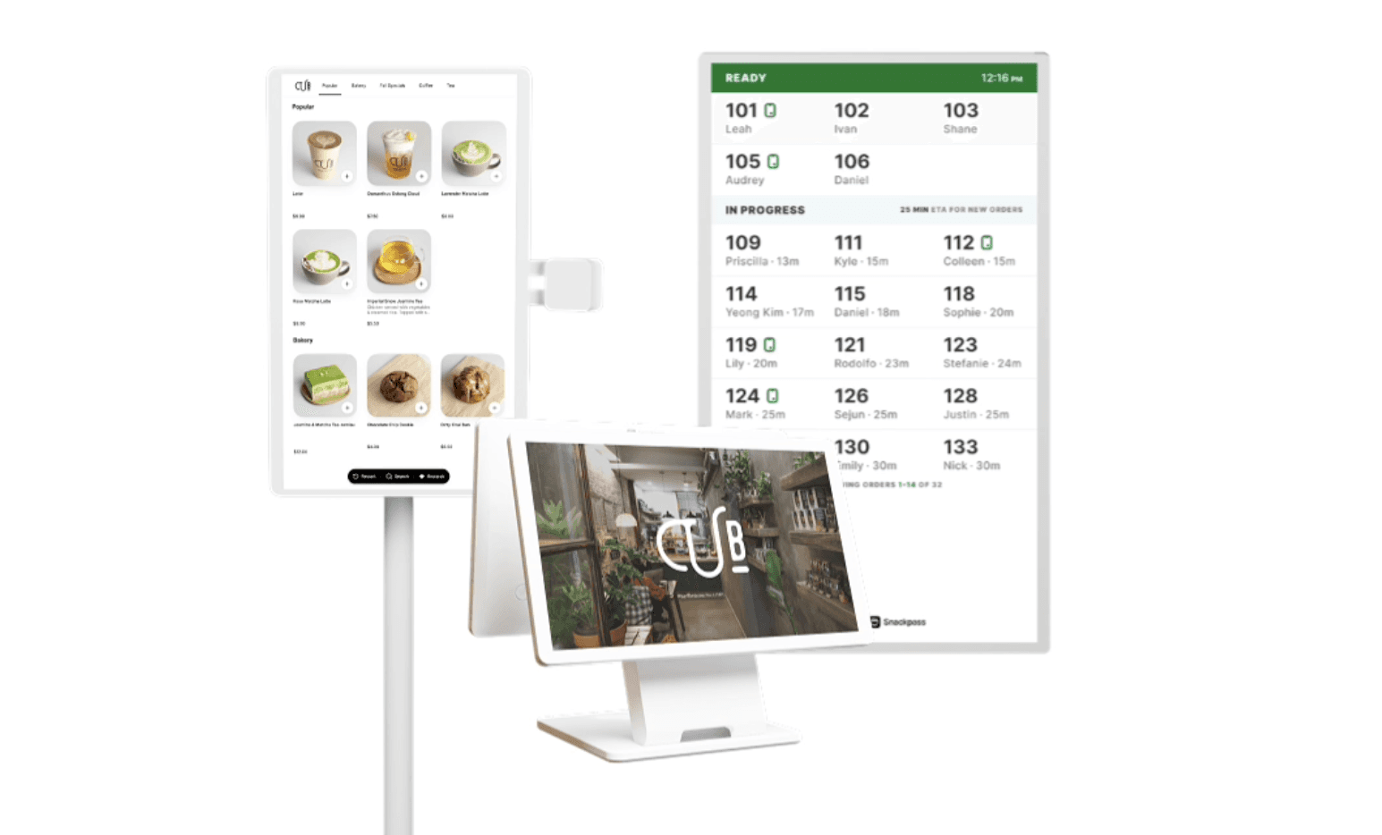 Business dashboard showing revenue, deals, customer list, growth chart, and new activity. 