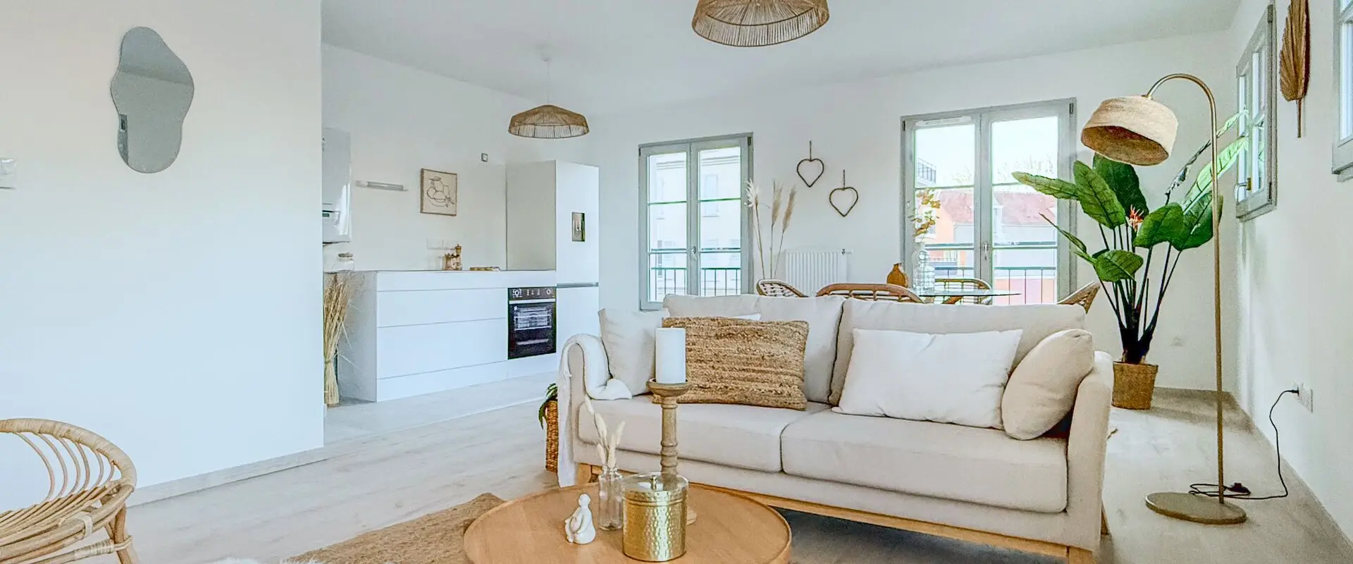 living room with brown wooden table and chairs