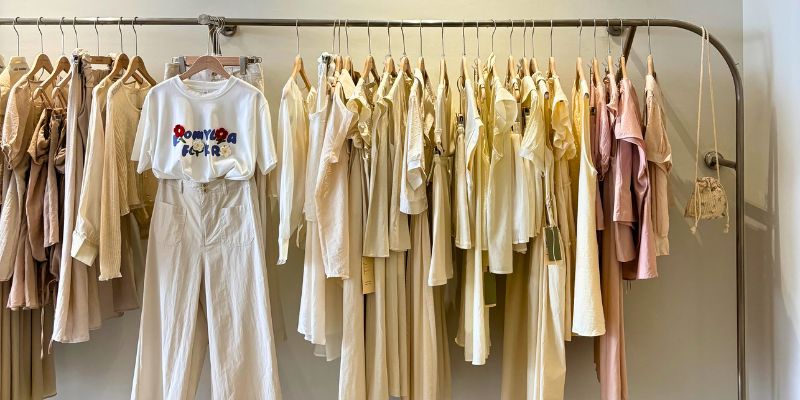 Close-up shot of Ohh Sunday.'s clothes in store