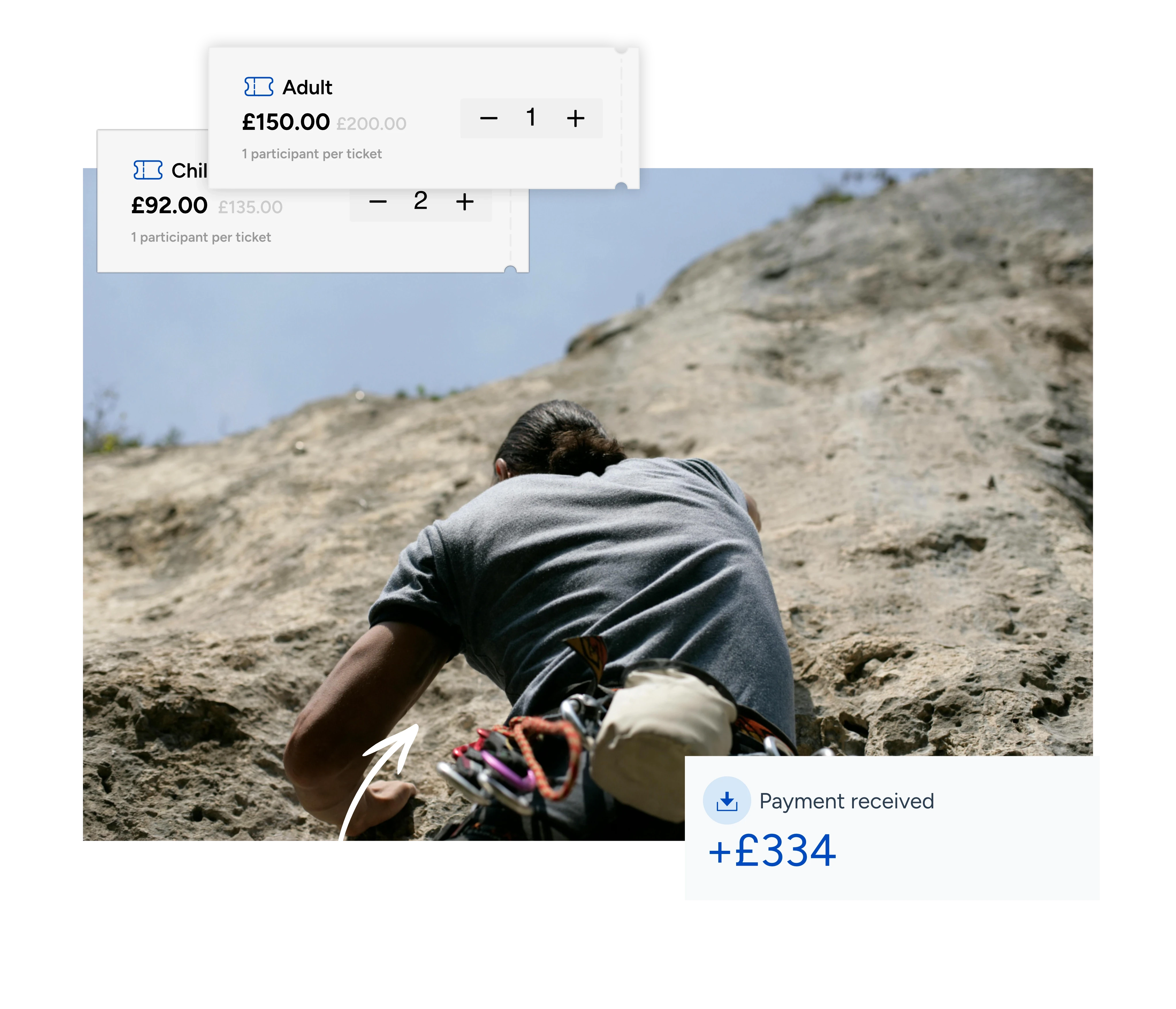 a man mid-climb up a steep mountain with items strapped to his back