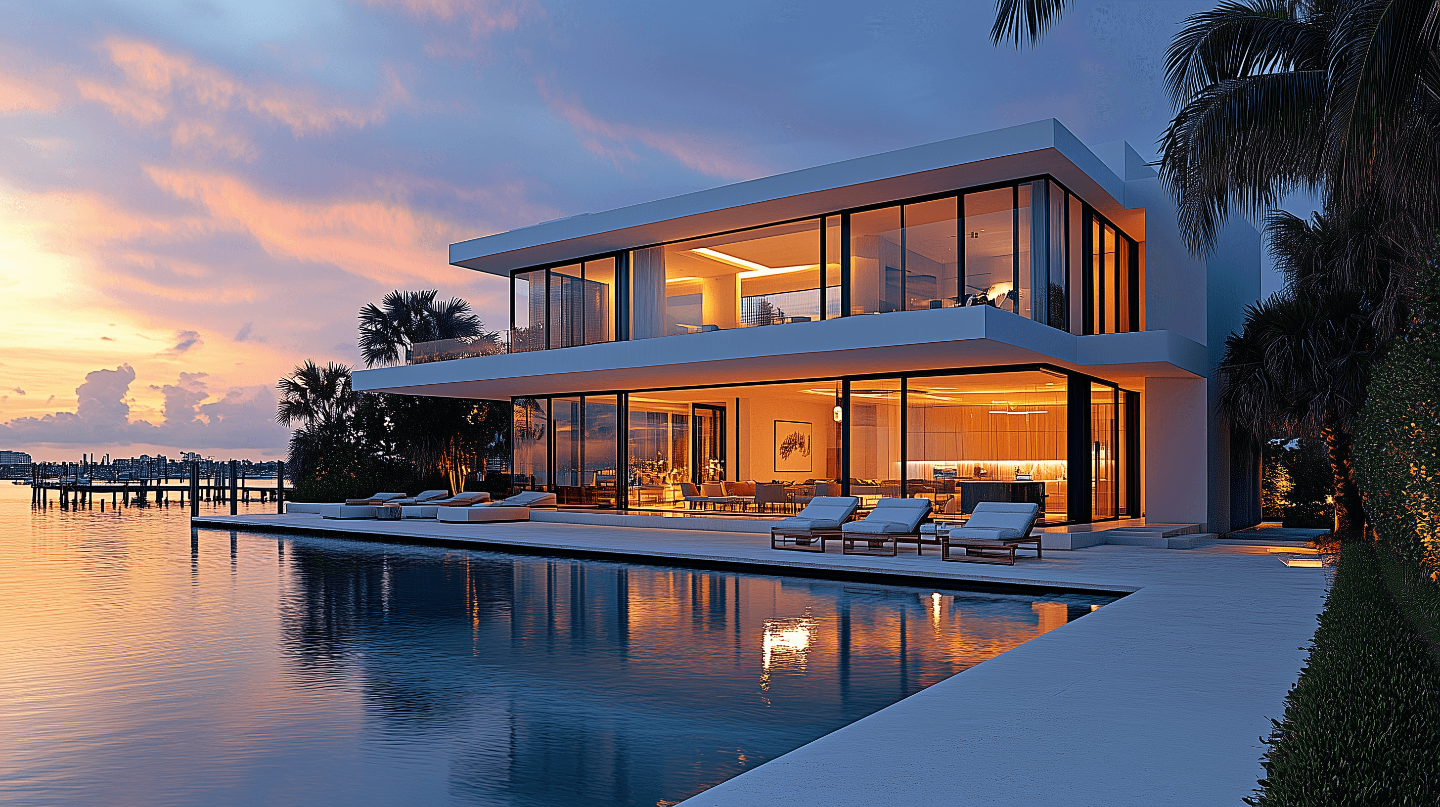 Mansão moderna ao por do sol