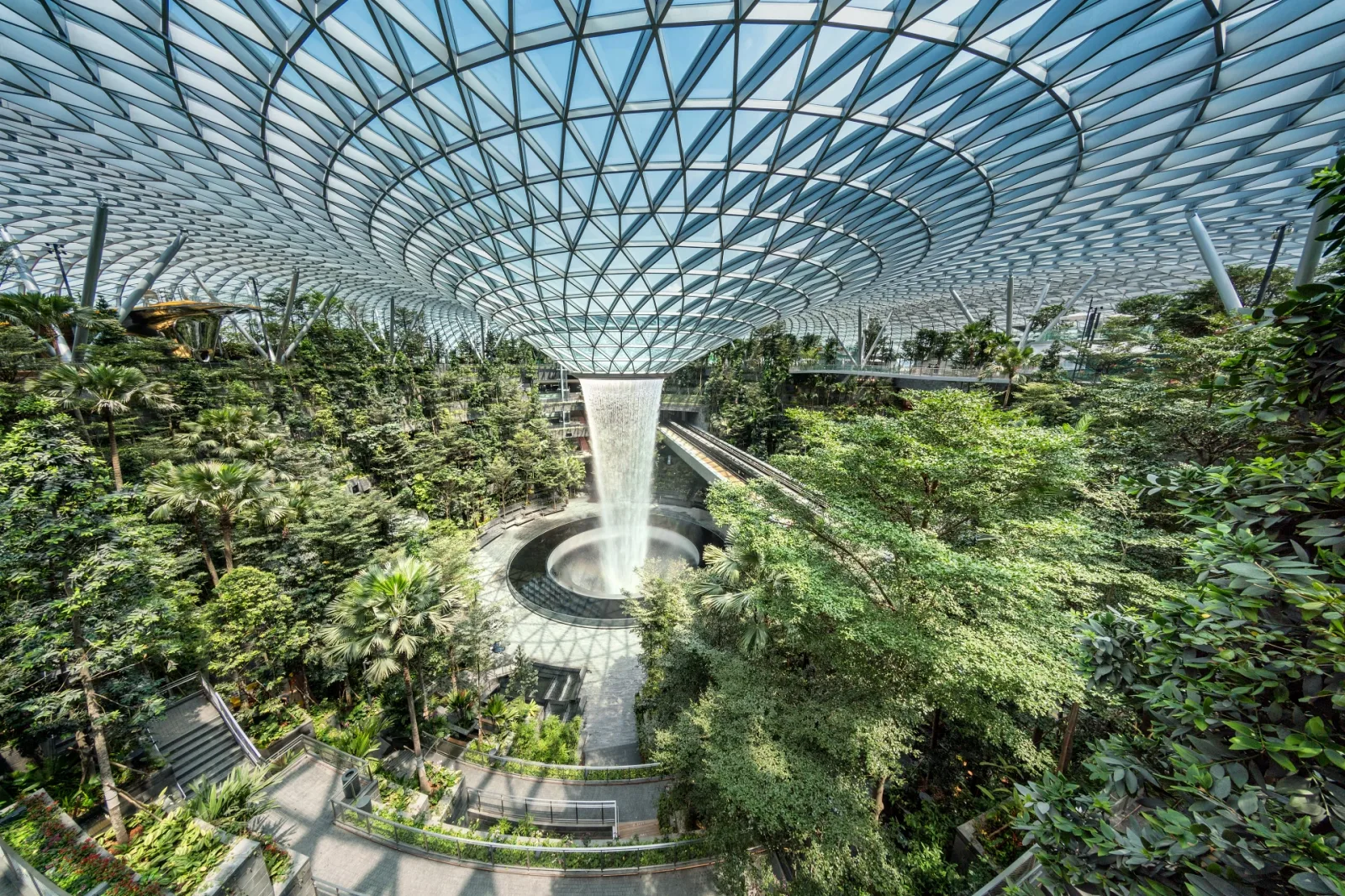 Indoor waterfall at Jewel Changi Airport sponsored by HSBC