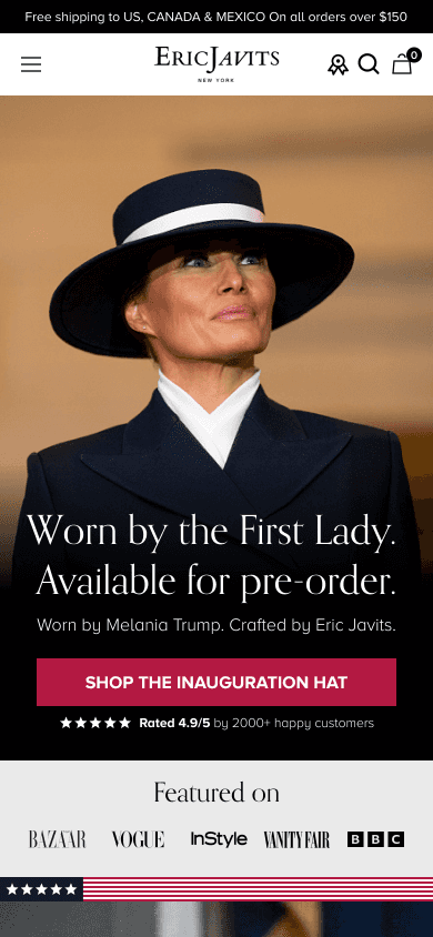 melania trump first lady eric javits landing page