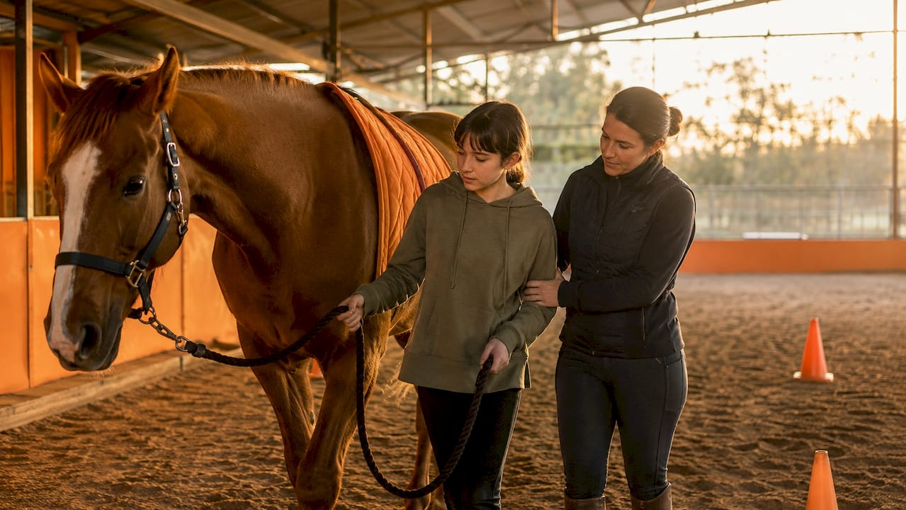 Adolescente con un caballo en terapia asistida