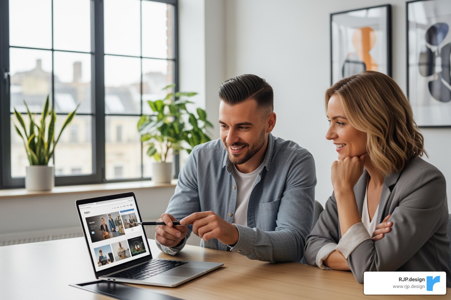 client and a web developer having a positive meeting in a modern office - NYC website development
