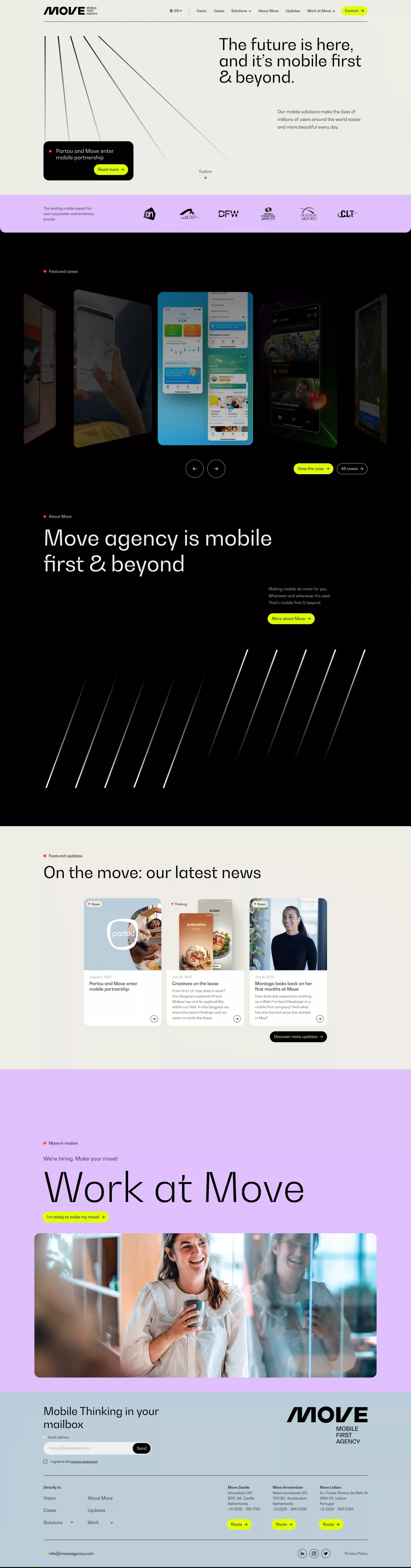 Move landing page screenshot showcasing Design and Tech design