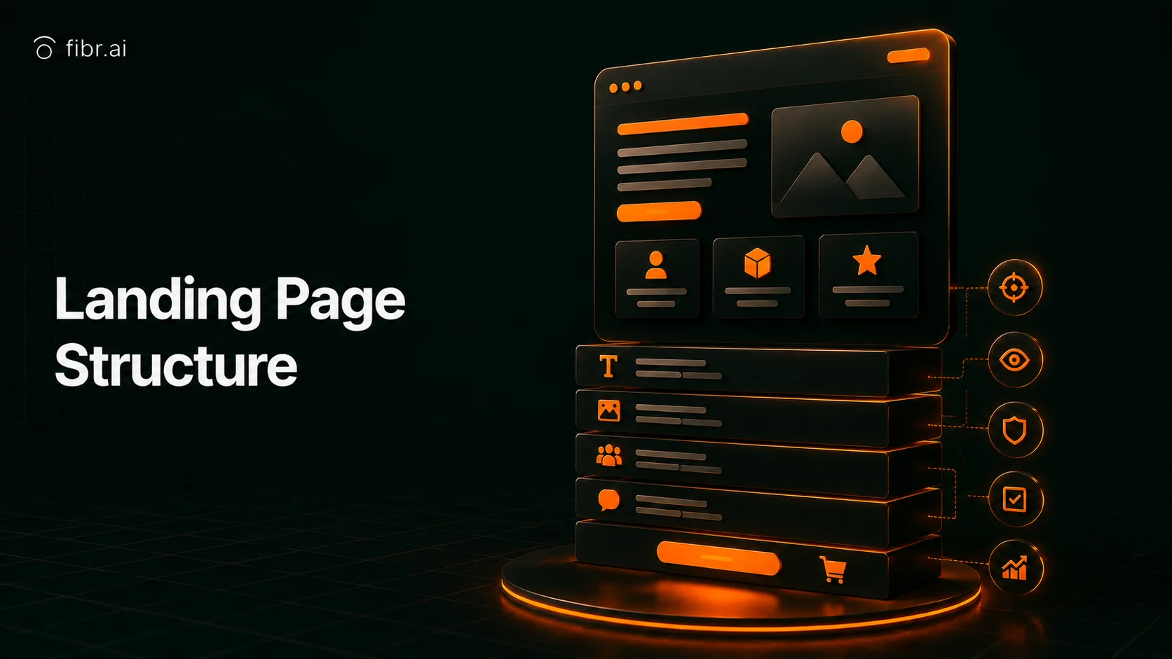 Landing page structure illustration featuring hero section, compelling headline, CTA buttons, social proof, benefits, visuals, and conversion-focused layout elements.
