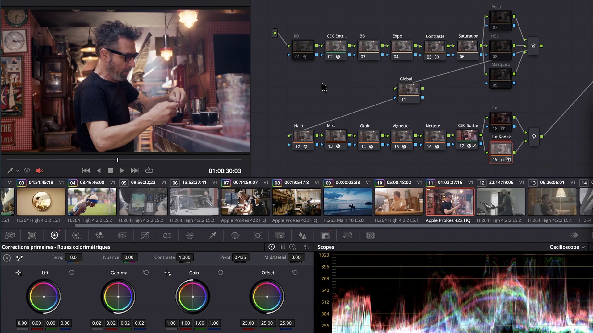 Screen ecran de la page color de Davinci Resolve