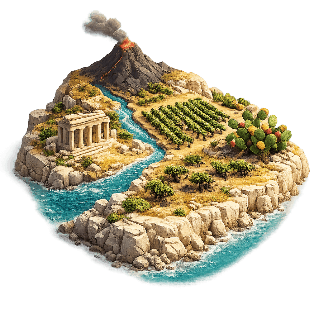 Artistic illustration of the Sicily wine region.