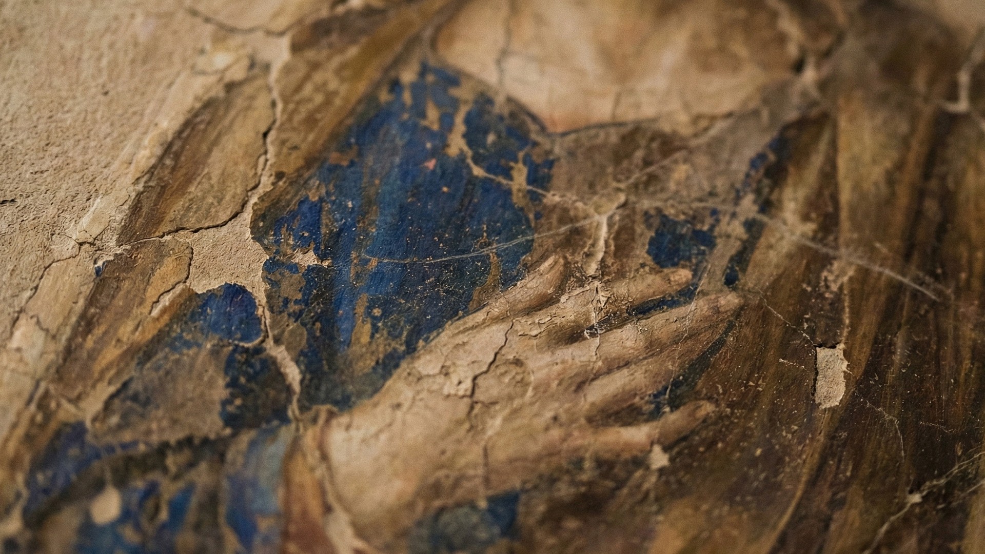 Сверхкрупный фрагмент картины с Мадонной в синем плаще, Галерея Академии в Венеции