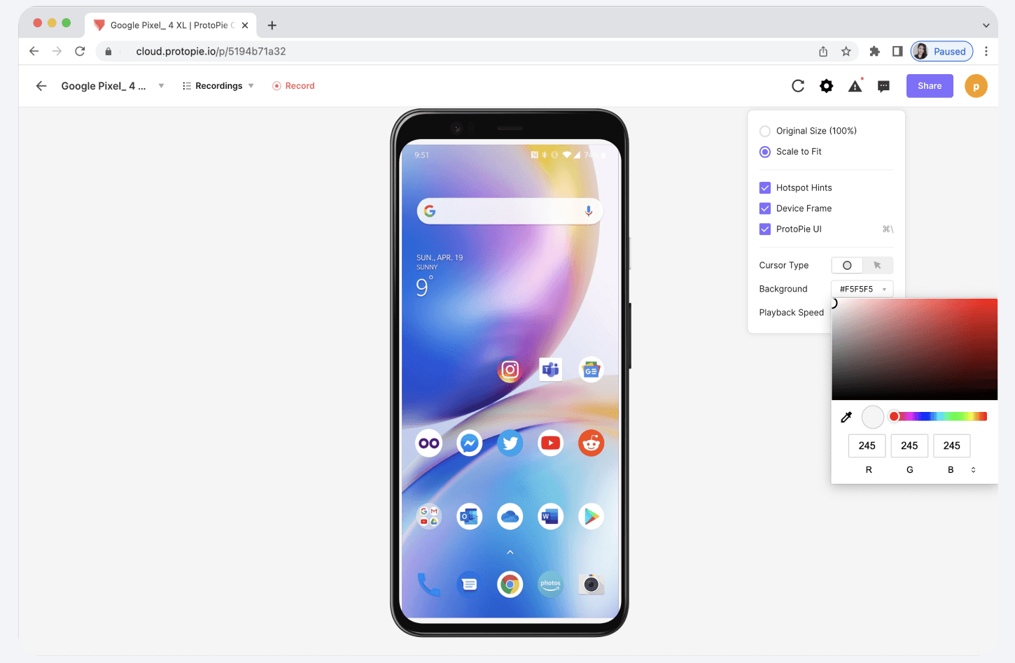 change pie page background