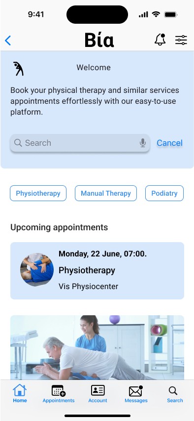 bia schedulling physiotherapy native app