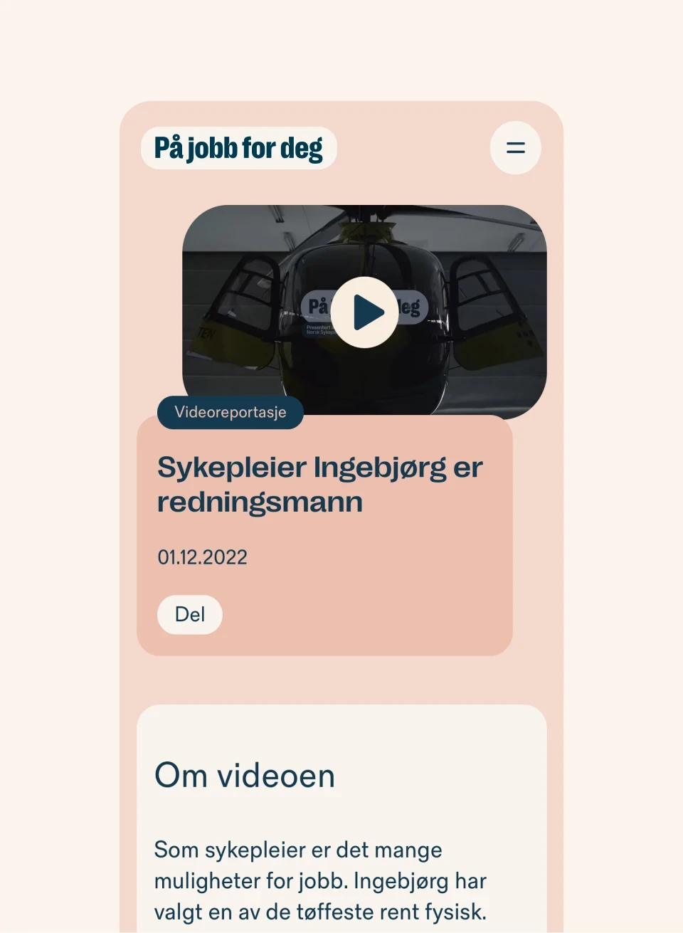 A sub-page mobile website design for "På jobb for deg".