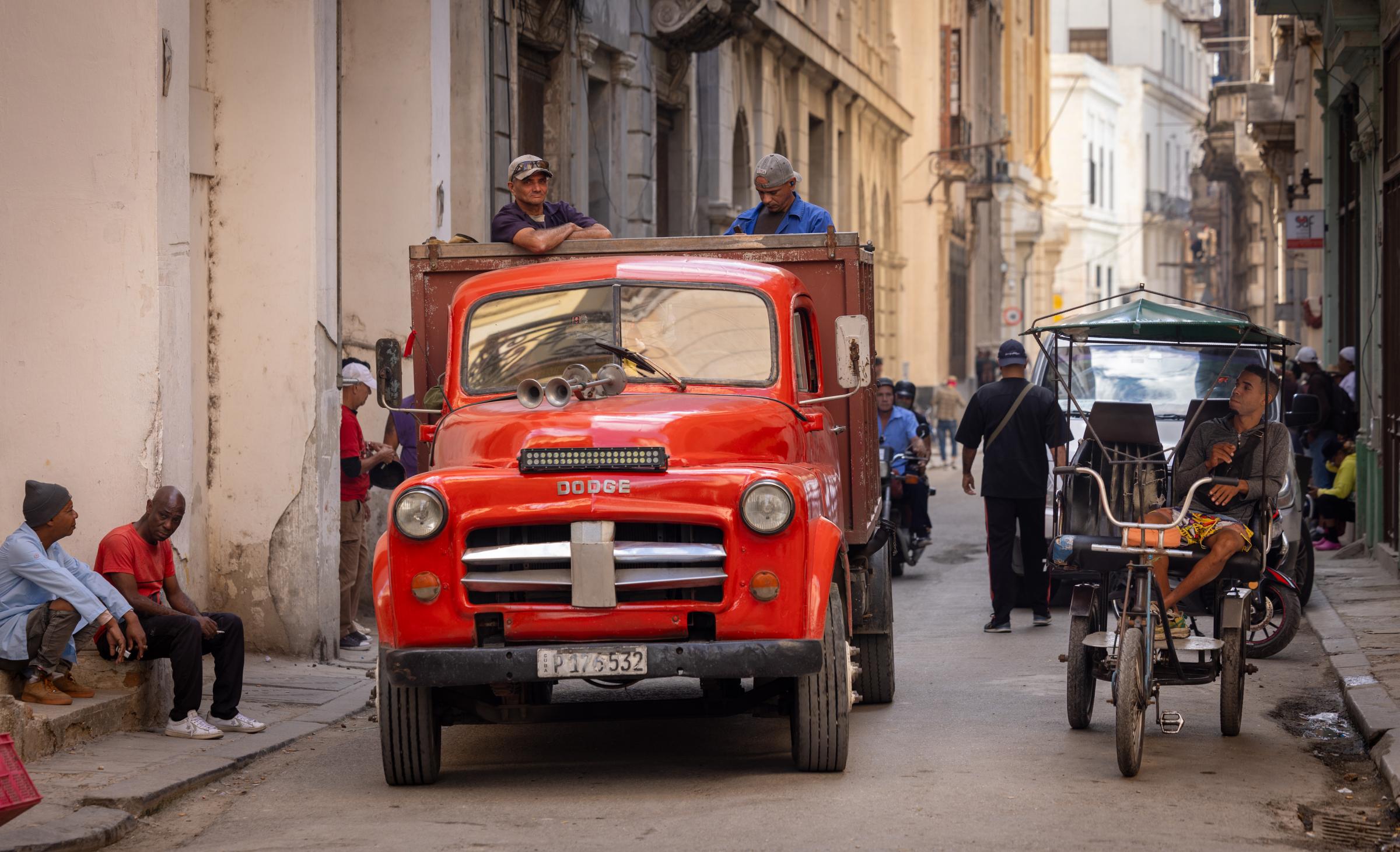 1950’s Dodge B-Series Pick-up with Workers in Back, Nice Horn