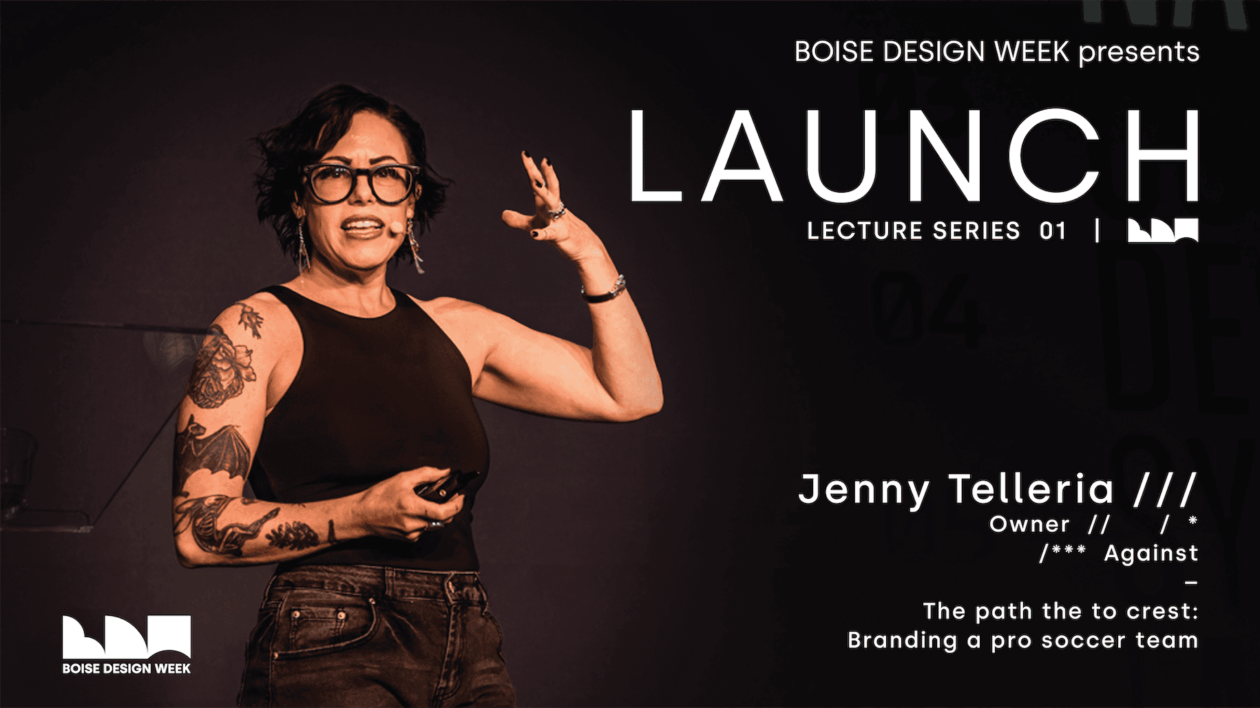 John Yarnell on stage with title LAUNCH