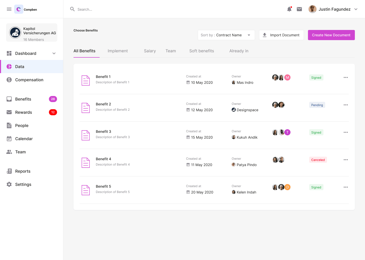 Screenshot of the main dashboard with gradients as background