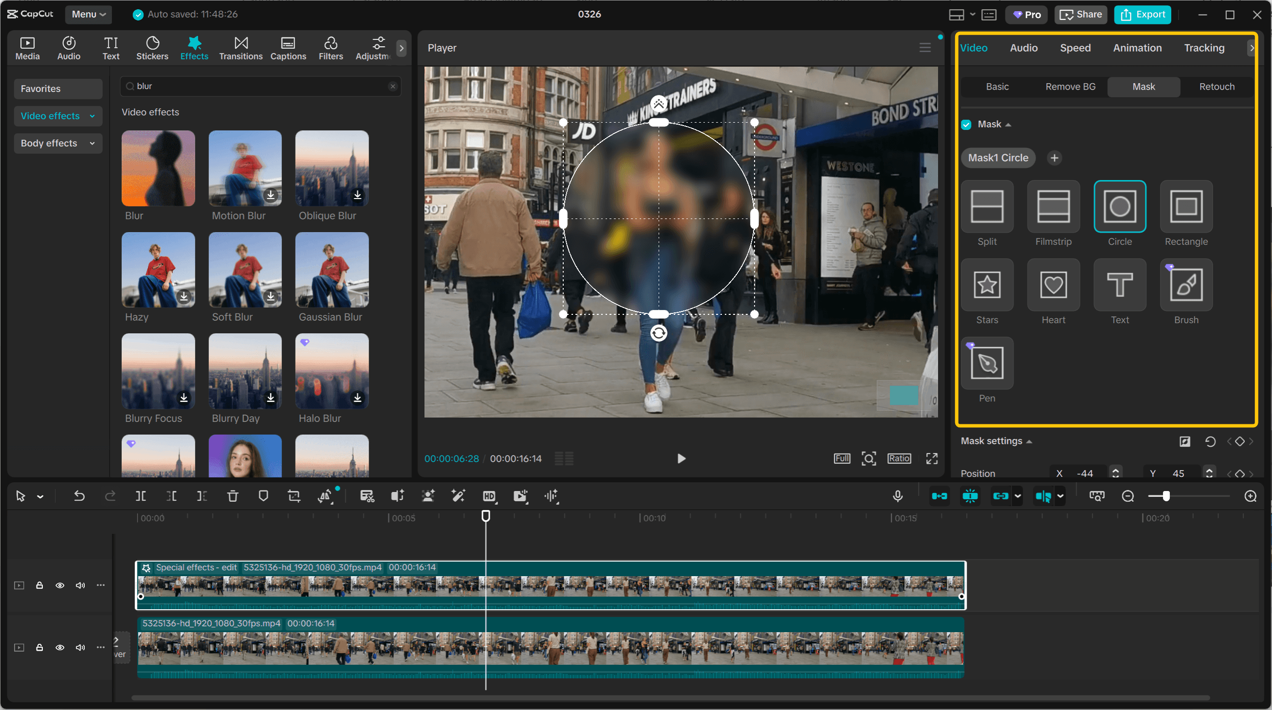Apply blur mask in free CapCut
