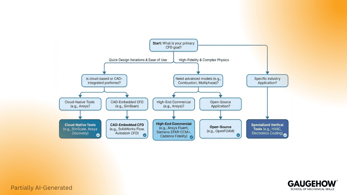 CFD tool selection decision tree flowchart
