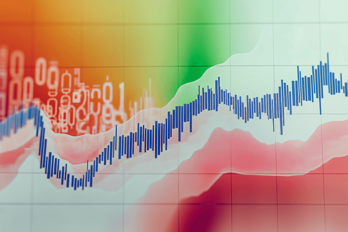 Colorful line and bar chart with gradient background