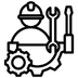 Mechanic/engineer icon with tools and gears, symbolizing technical repair and service.