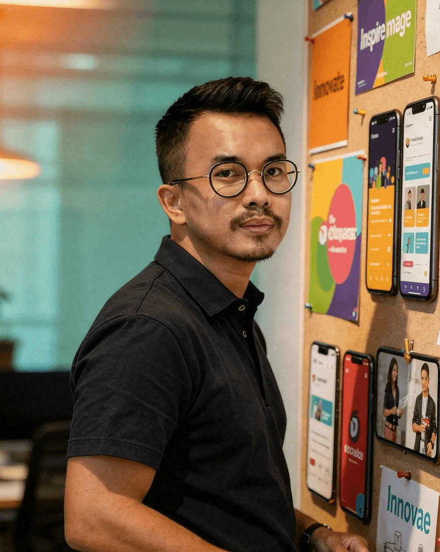 Young man in a dark suit jacket and cream sweater vest over a blue shirt with a patterned tie. Professional and confident expression, neutral background.