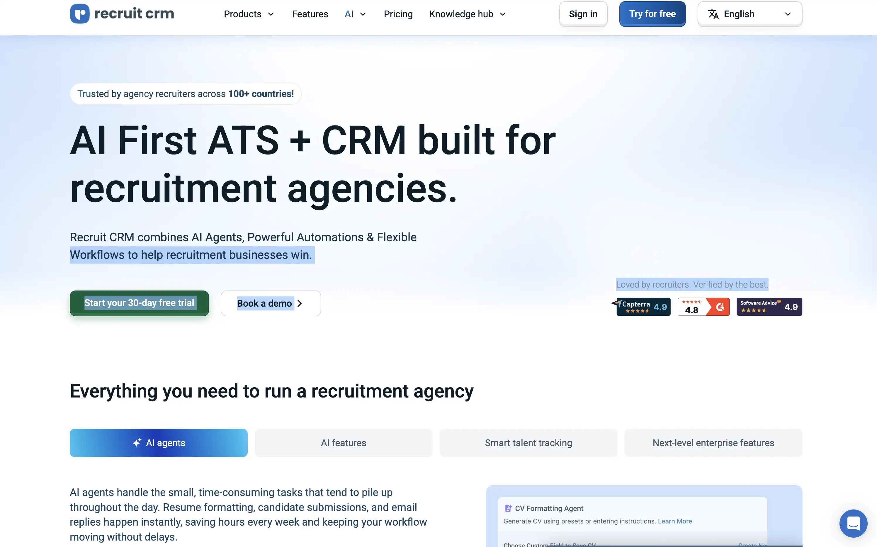 Recruit CRM Homepage