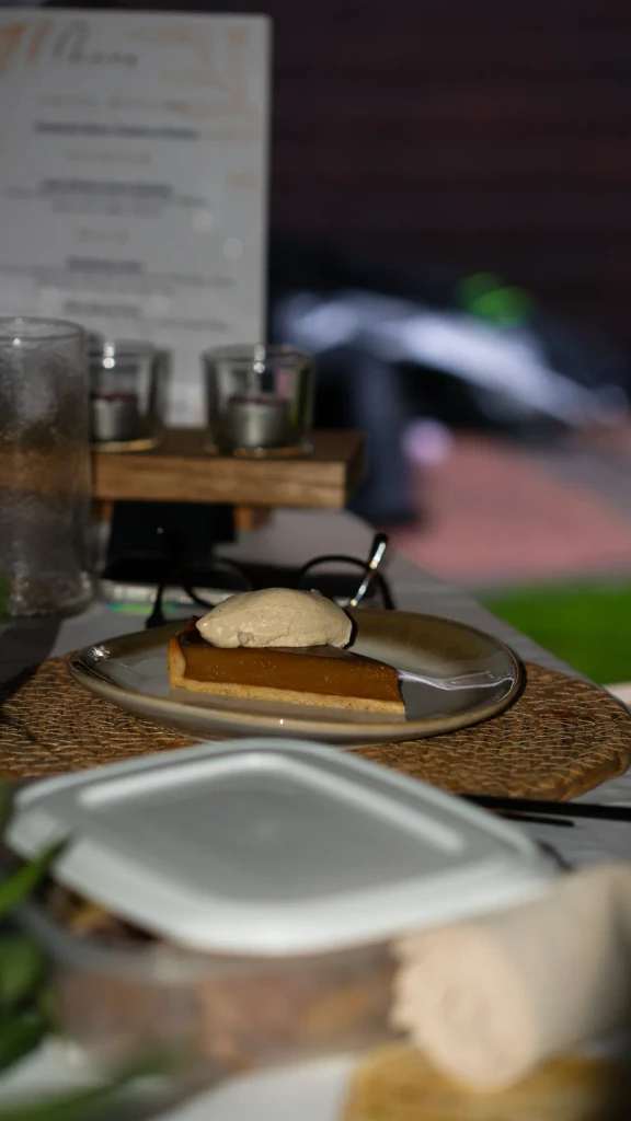 Brown sugar tart served beside the evening's printed menu