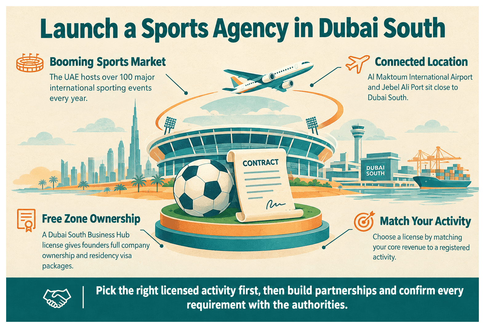 Infographic: Setting Up a Sports Management Business in Dubai South: License, Cost and Steps