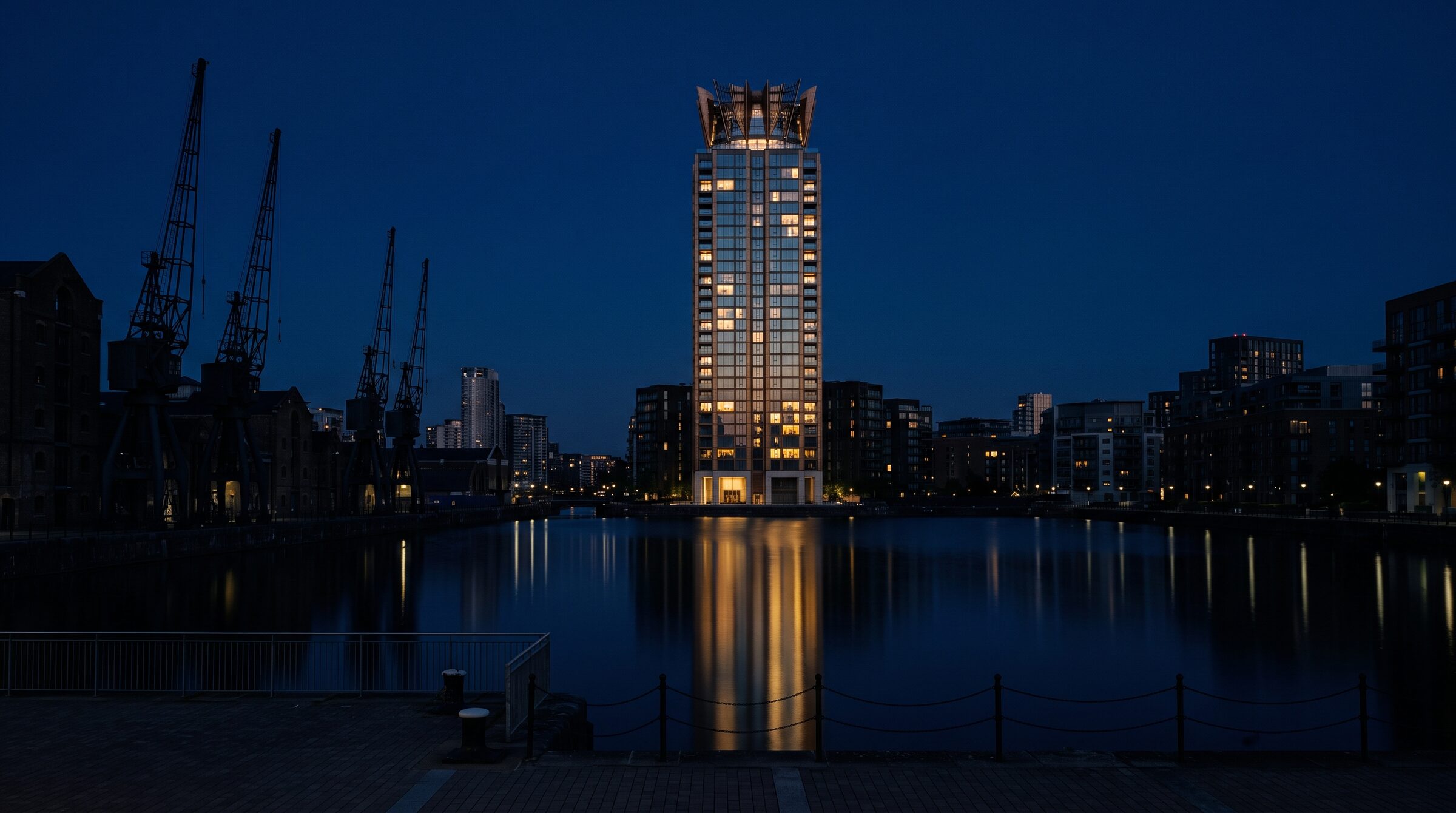 Meridian seen across the water at dusk
