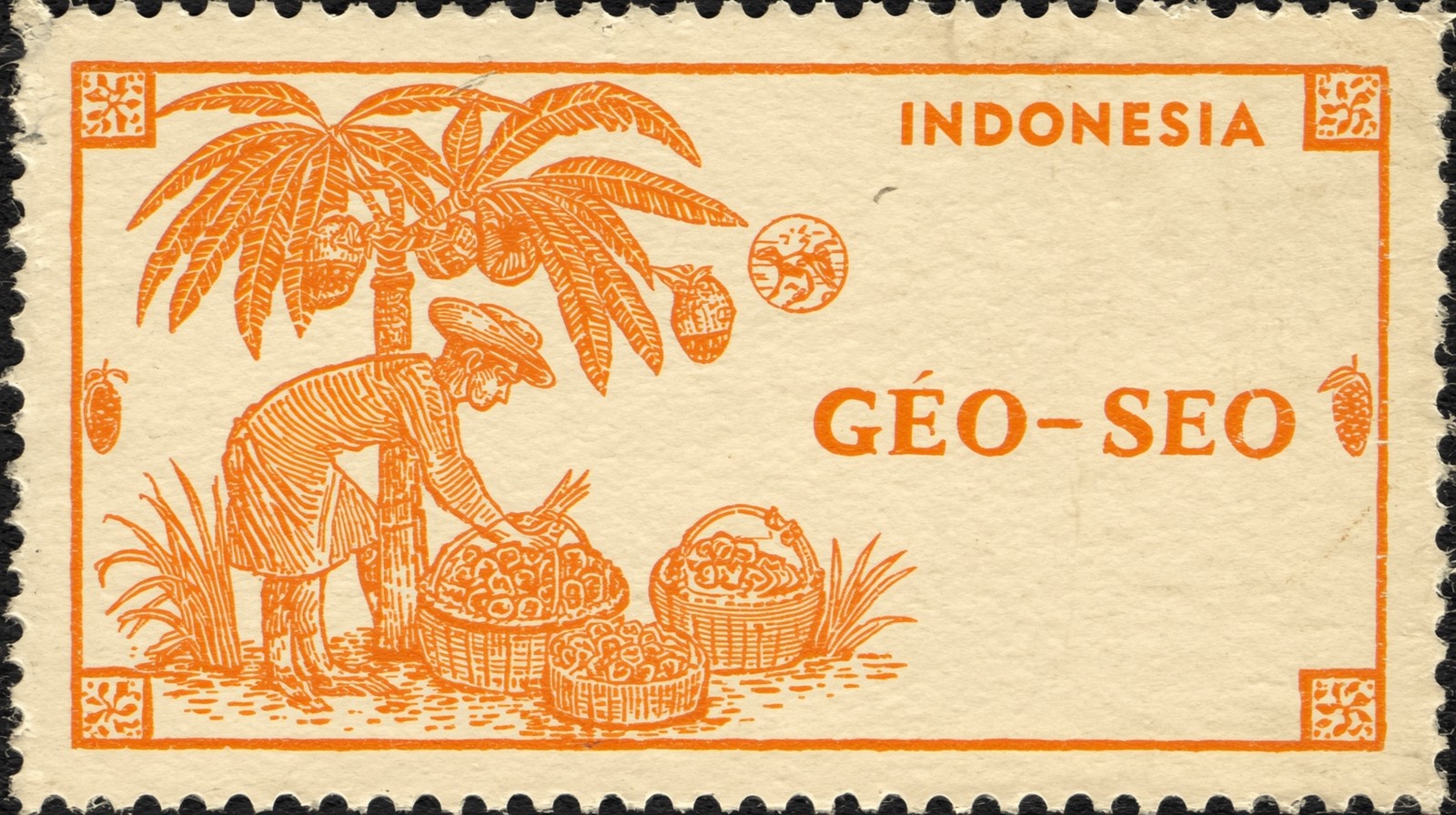 Vertical Indonesian postage stamp from the 1950s illustrating mango cultivation GEO SEO
