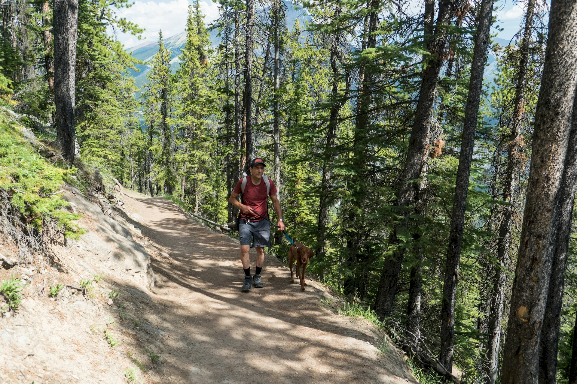 A man hiking a trail in Banff