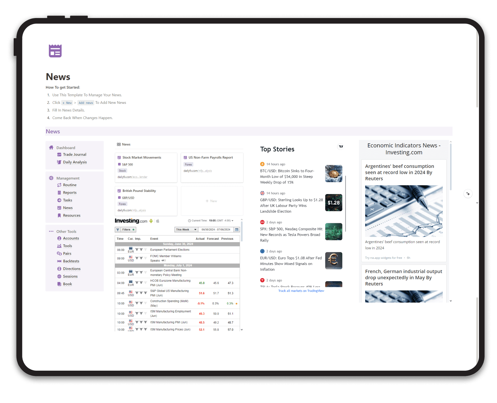 Screenshot of Notion template shopping list