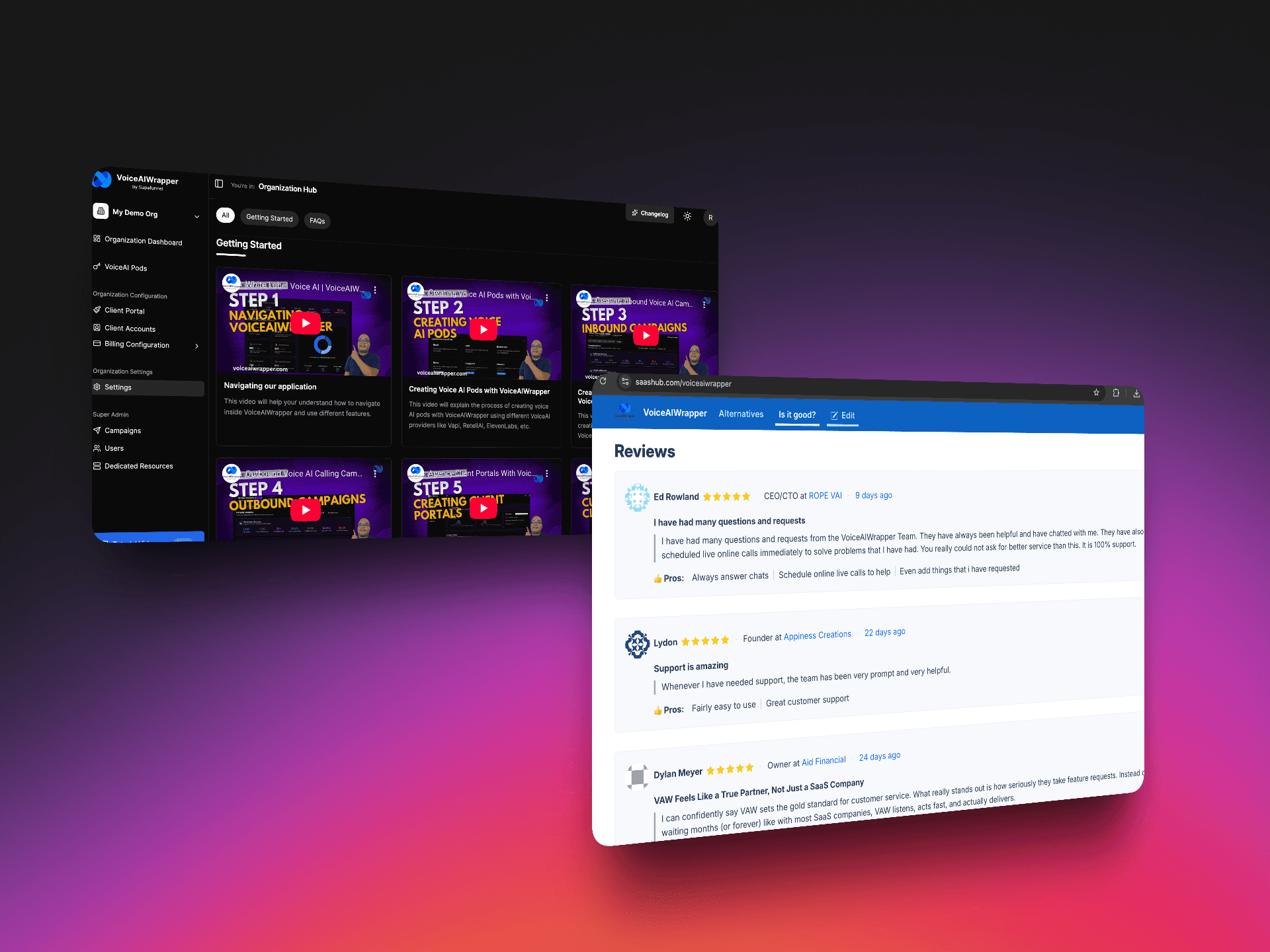 Voice AI call bot solution for agencies VoiceAIWrapper with user-friendly setup tutorials and white-glove support reviews | VoiceAIWrapper