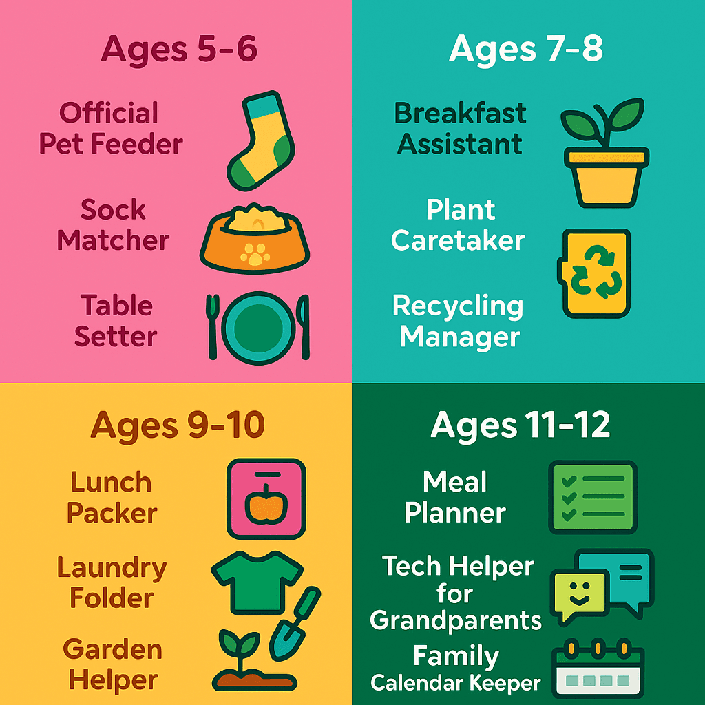 Chart showing age-appropriate confidence-building responsibilities for children from ages 5 to 12