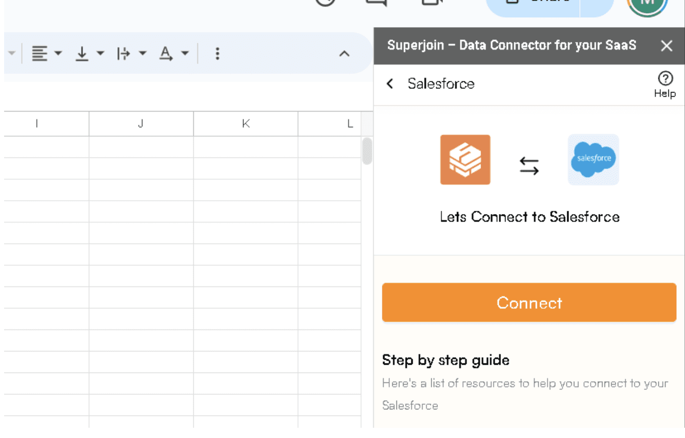 Connect to connect to your Salesforce account using Superjoin