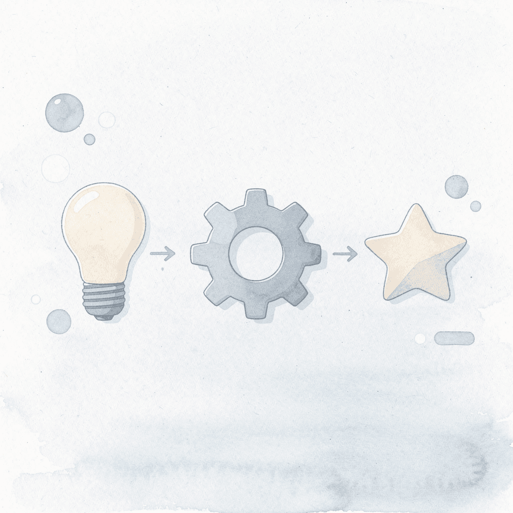 Three icons showing progression from disorganized files to system breakdown
