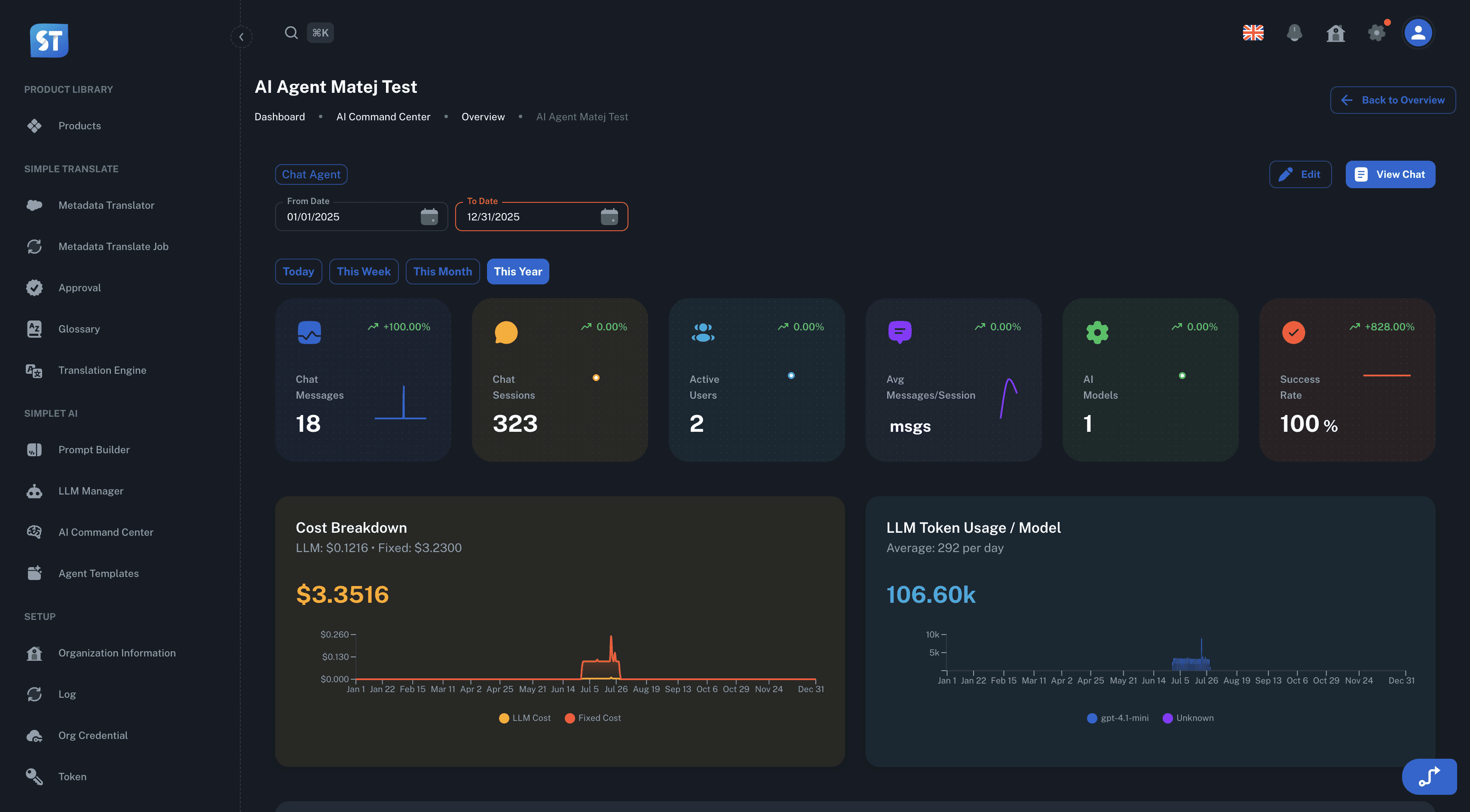 AI chat sessions navigation showing conversation management interface with participant analytics