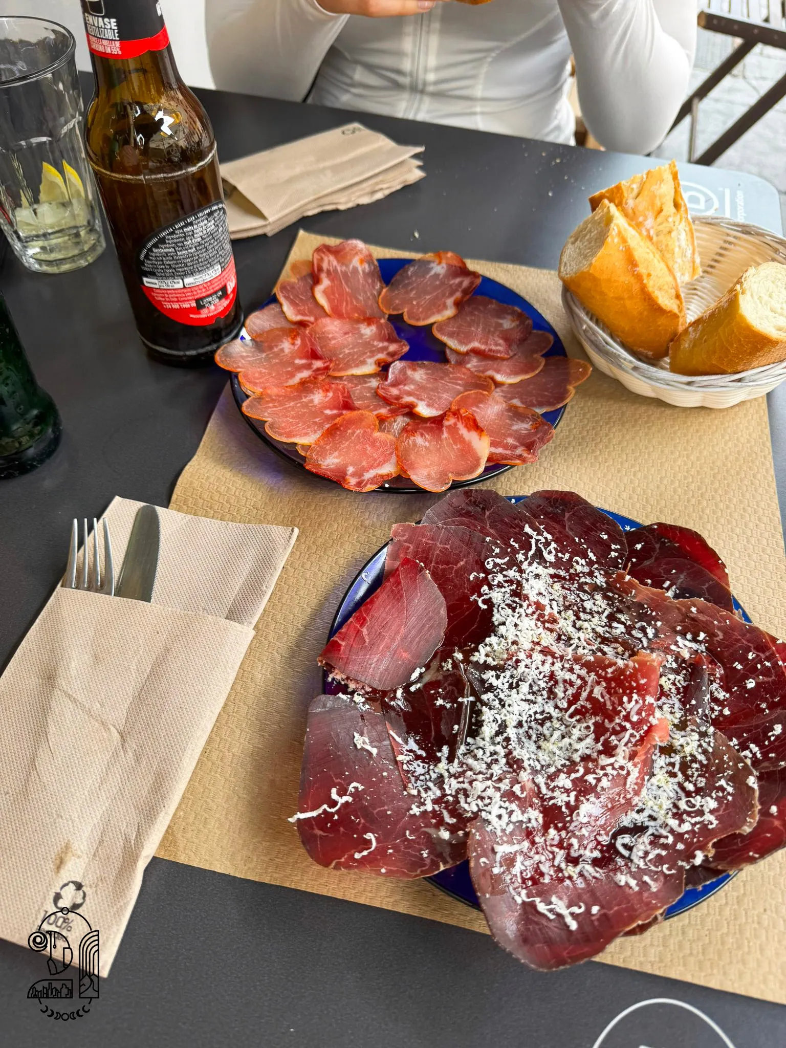 Assiette de charcuterie avec une boisson